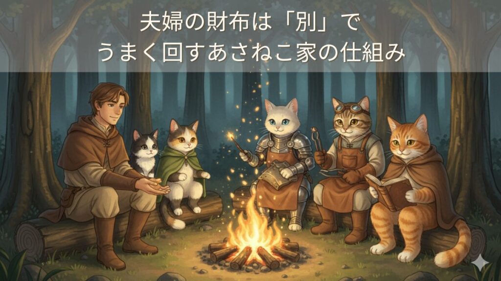 アサネコ王国の焚き火トークをイメージしたキャンプファイヤーのイラスト