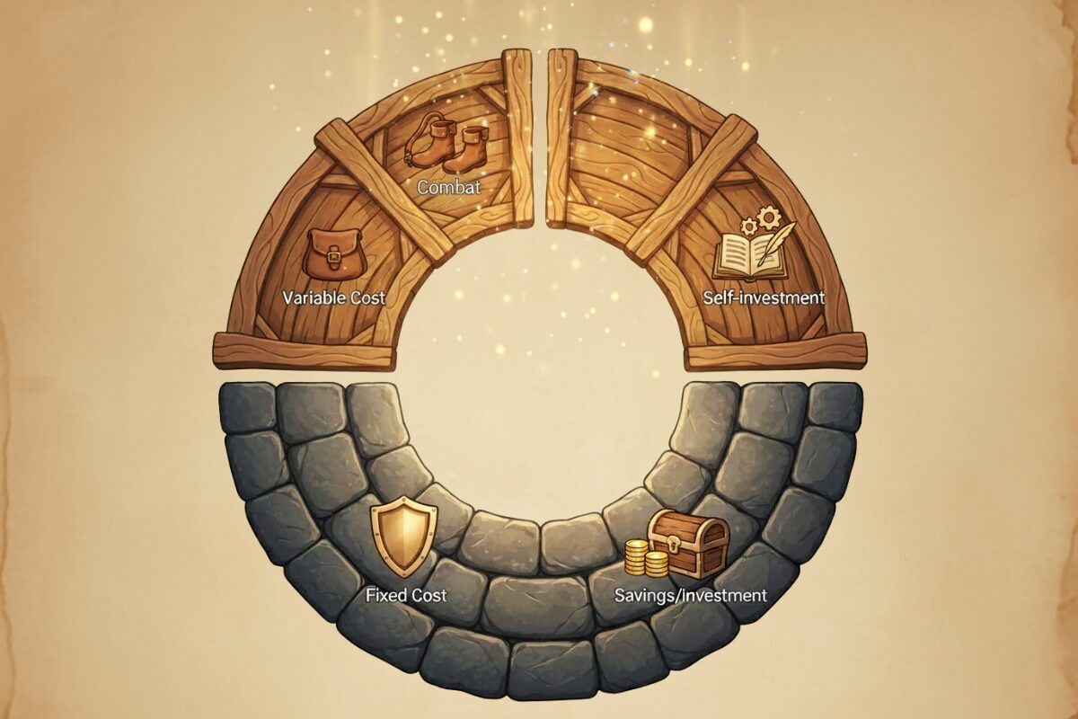 QGSの4つのカテゴリー（固定費・変動費・自己投資・貯蓄投資）をリングで表した図