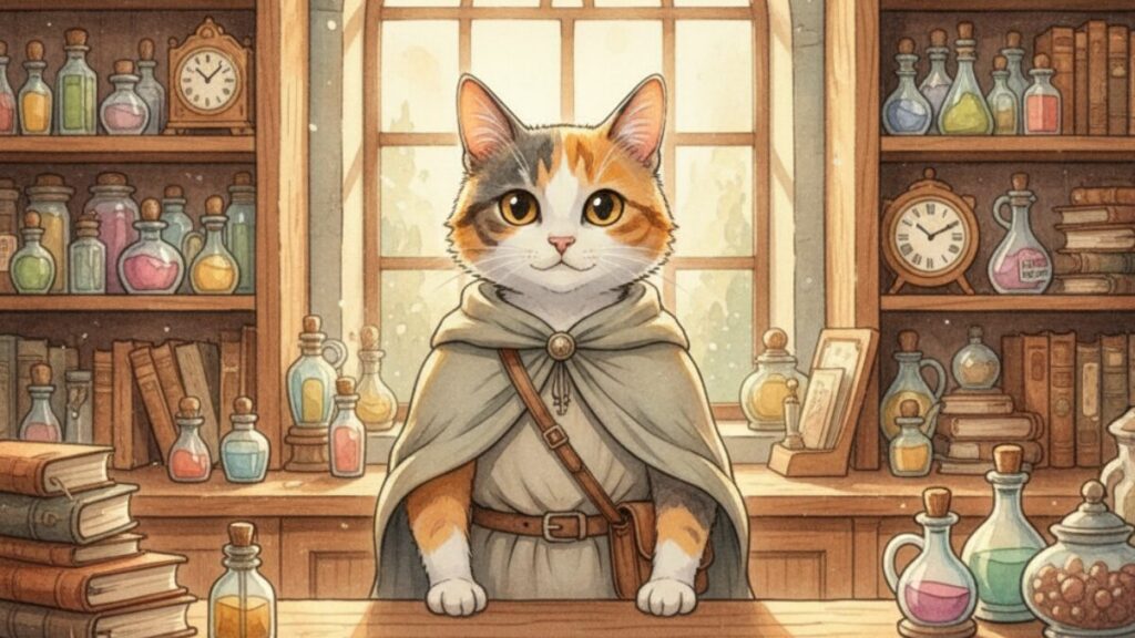 アサネコ王国の仕組み職人ミケ｜三毛猫のキャラクター