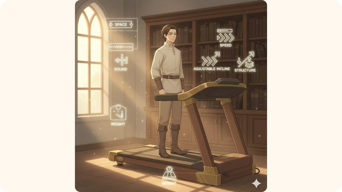 ランニングマシン導入時のスペース・騒音・重量などの注意点を考えるリクルドのイラスト