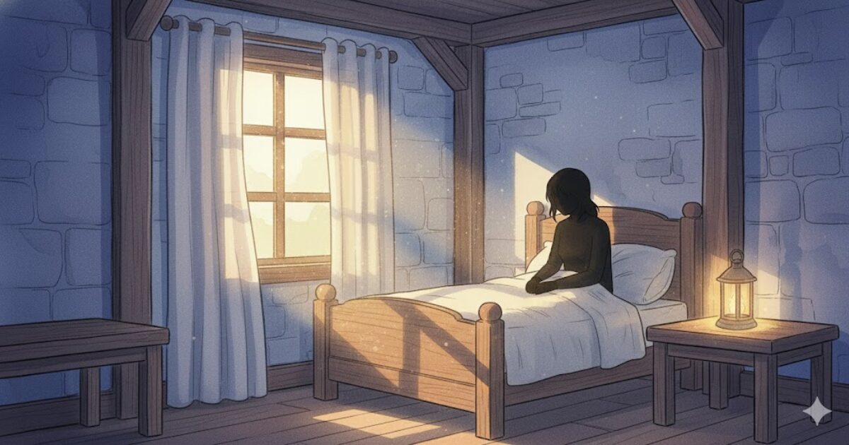 早起きできなかった朝に不安を感じる様子を表したイメージ