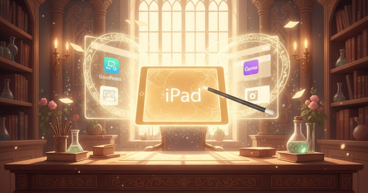 iPad とApple Pencilで図解ノートやブログの下書きをしているあさねこ家の朝活イラスト
