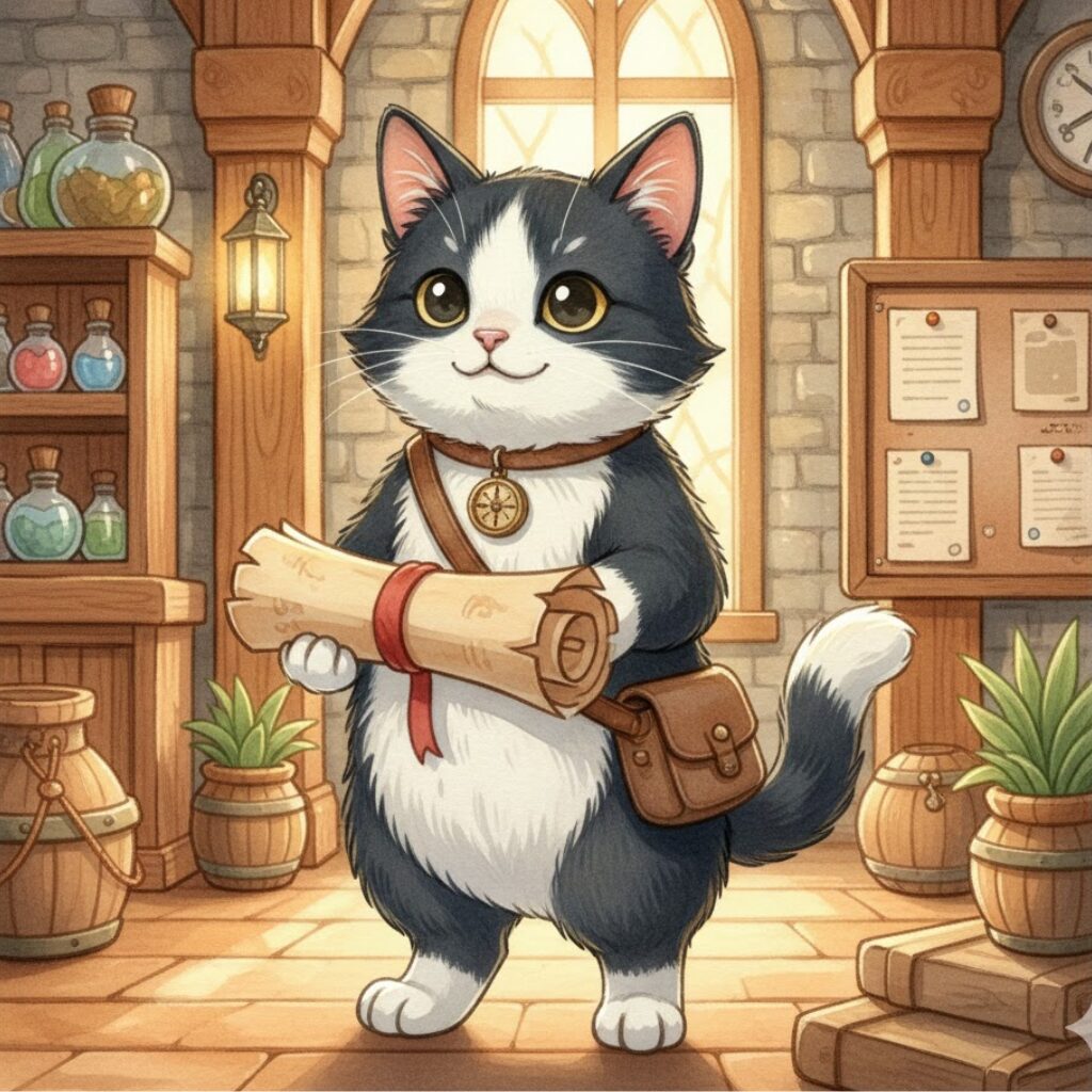 旅の記録を案内する猫のリクと索引マップ