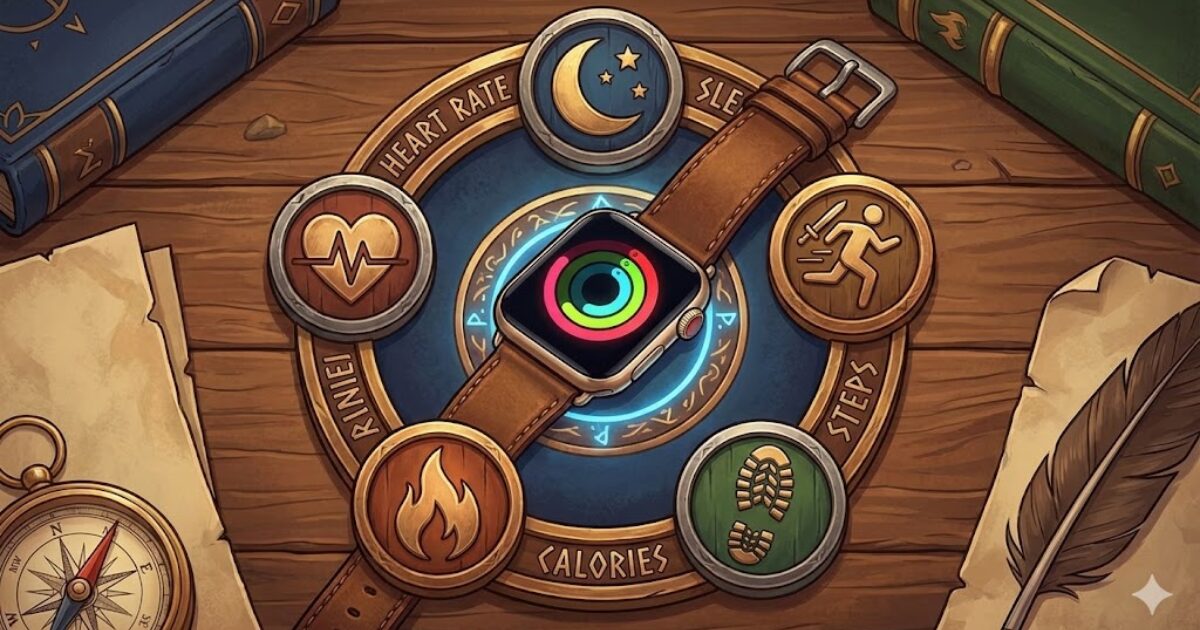 Apple WatchをRPGの健康ステータス画面として表現したイラスト