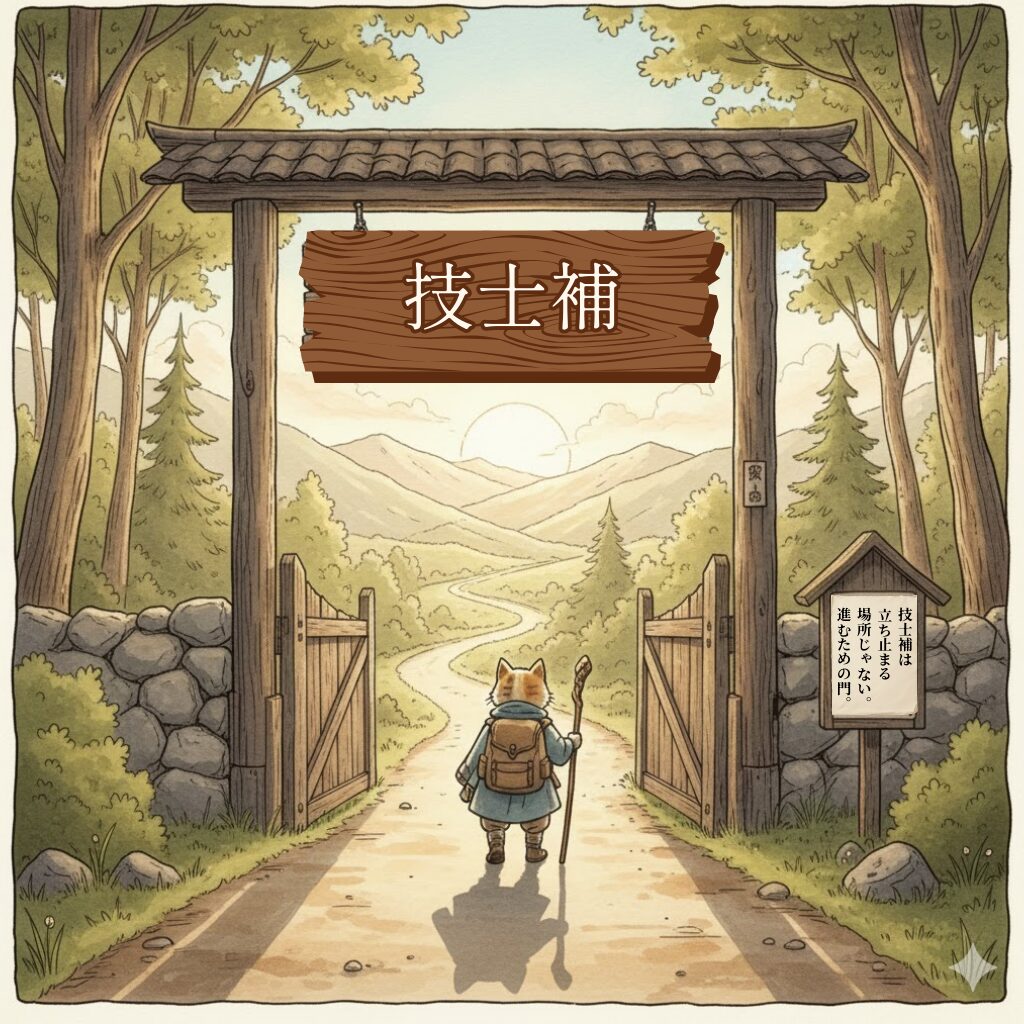 技士補を通過点として前へ進むイメージ（門をくぐる）