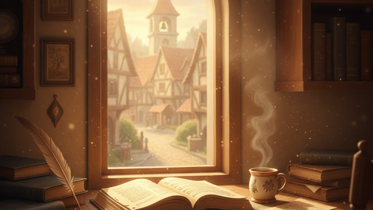 積み重ねが知恵に変わり、学びが生活に溶け込む朝の書斎のイメージ