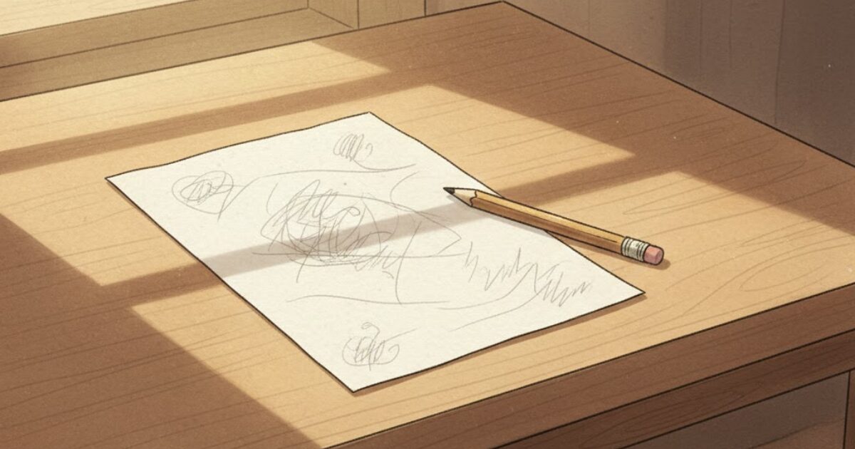 ノートを作らず紙1枚で計算して捨てる勉強法を表した王国風イメージ