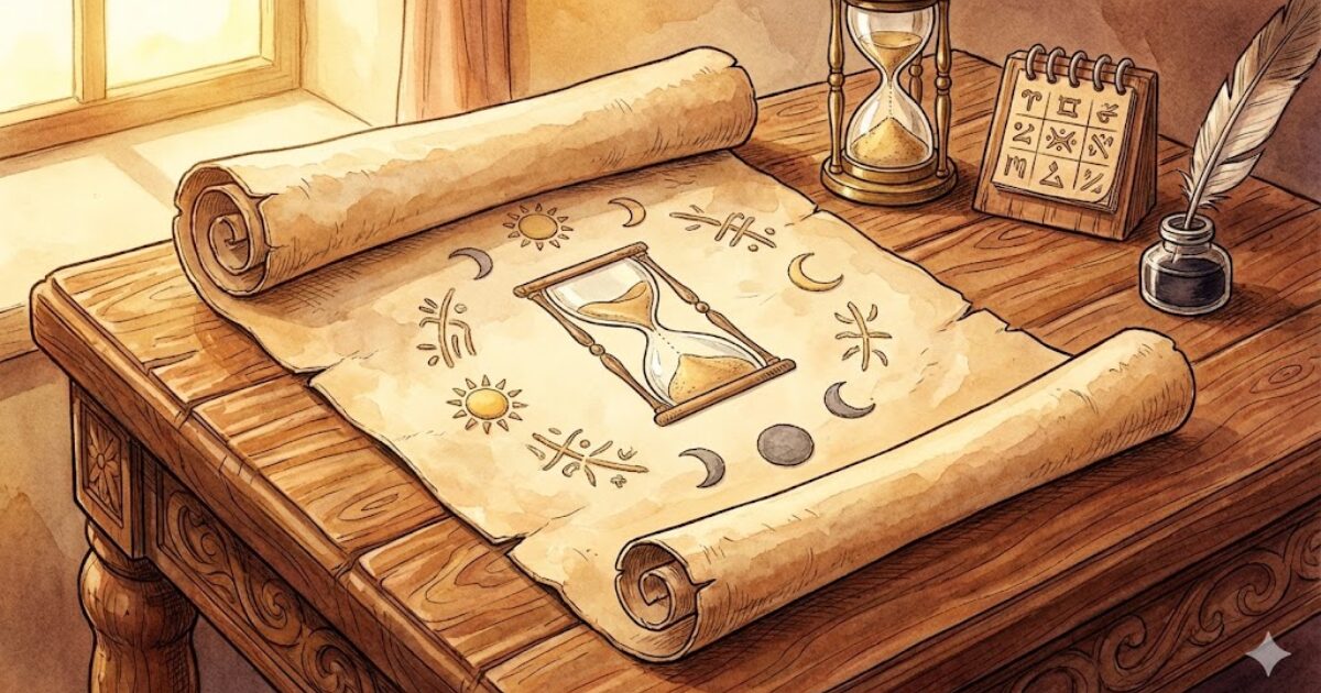 第二種電気工事士の勉強時間を設計図の巻物で表した王国風イメージ