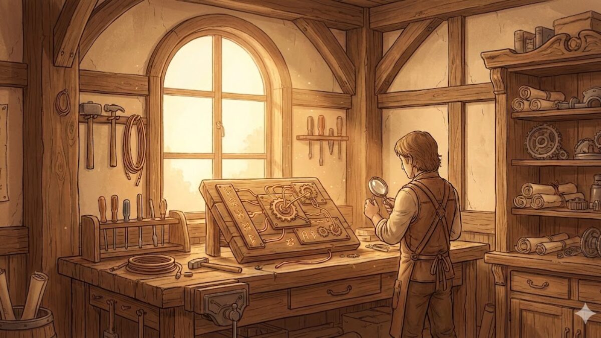 第二種電気工事士の技能試験を王国の工房で練習するイメージ