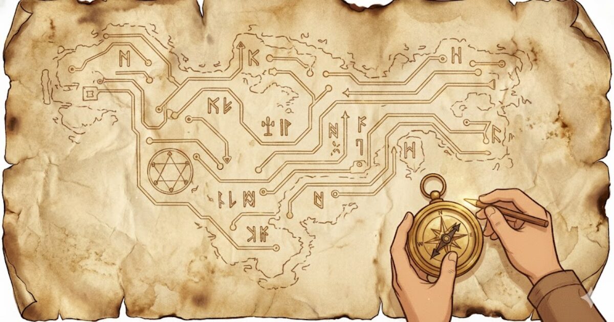 複線図をきれいに書くより地図として読む考え方を表した王国風イメージ