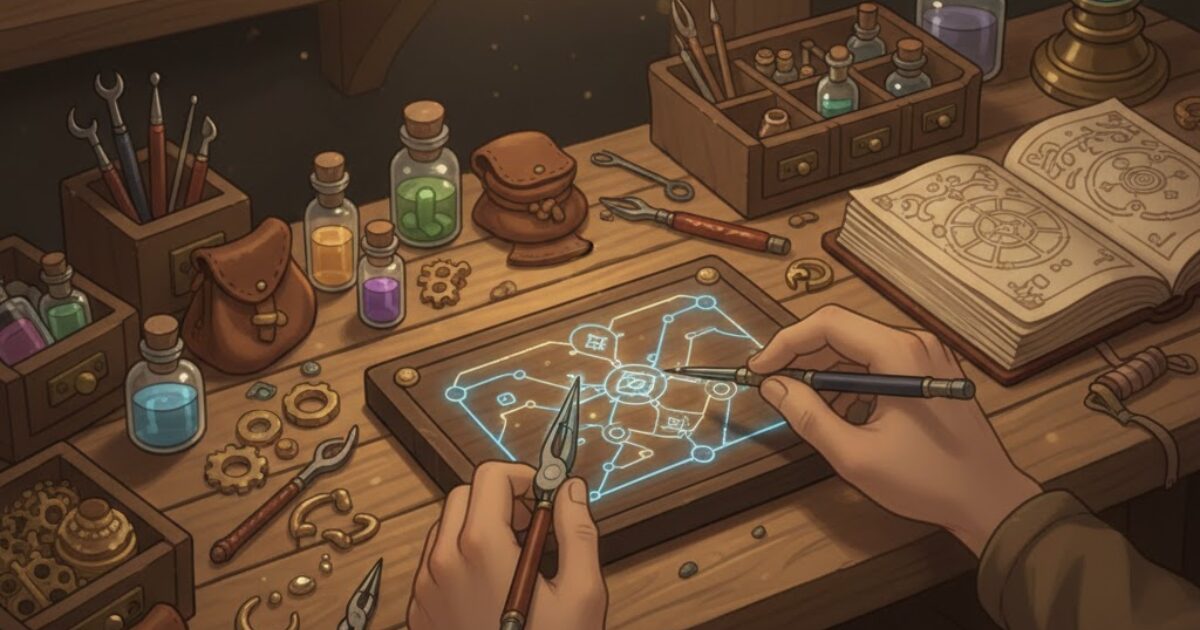 第二種電気工事士の技能試験を王国の工房で修練するイメージ