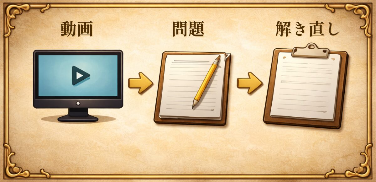 計算が苦手な人の救済ルート（動画で手順→問題演習→解き直し）