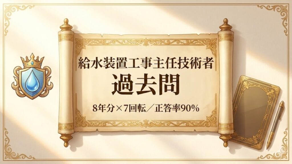 給水装置工事主任技術者の過去問対策（8年分7回転・正答率90%）