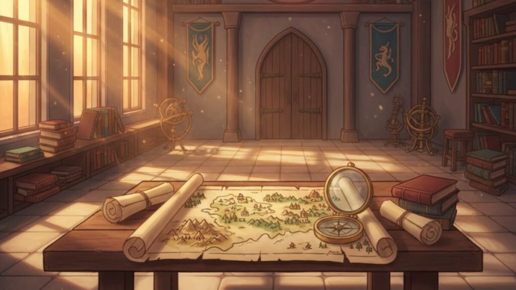 営業が向いていない人の生き残り戦略を示す王国の案内所と地図のイメージ