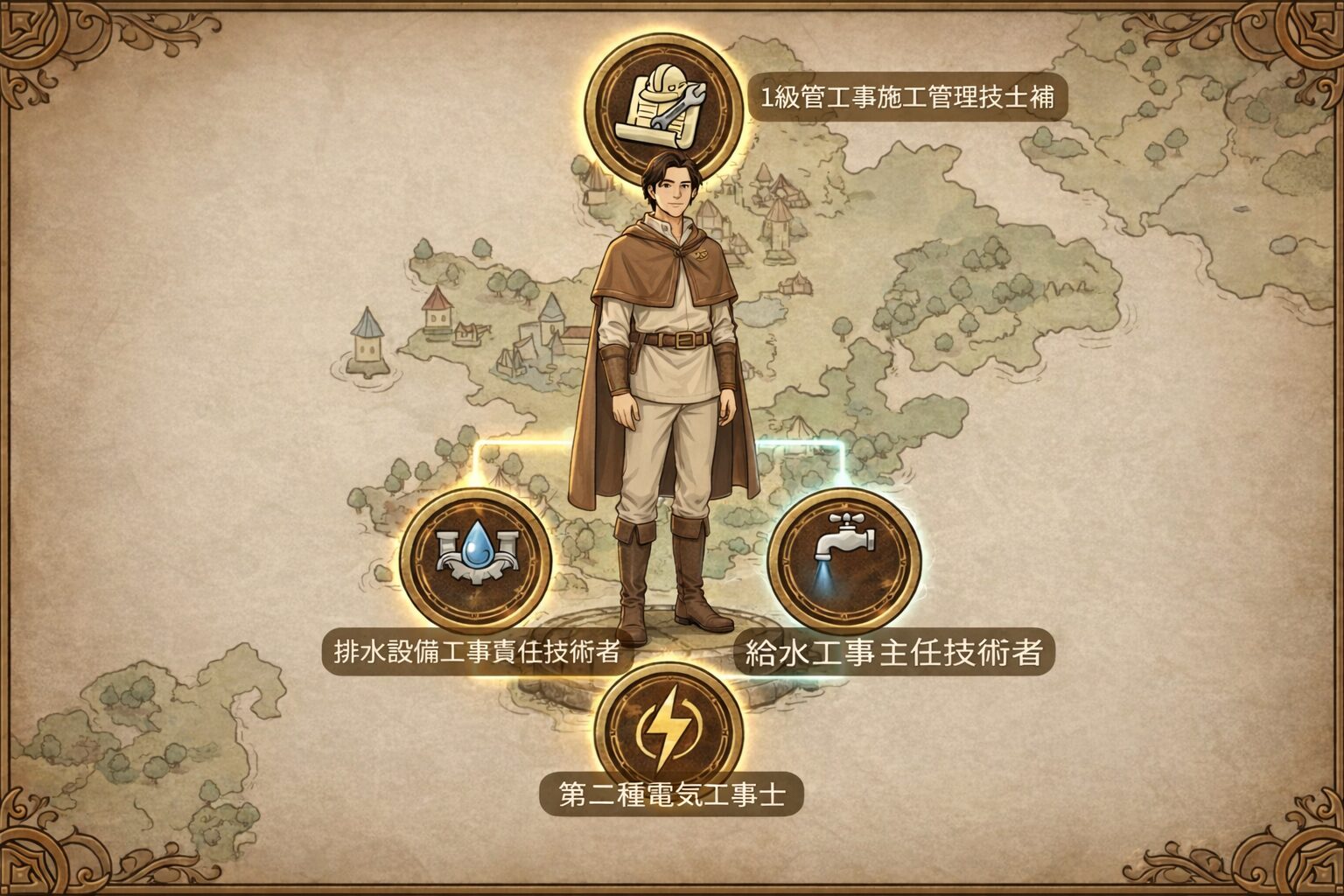 第二種電気工事士から1級管工事施工管理技士補までの資格ルート図