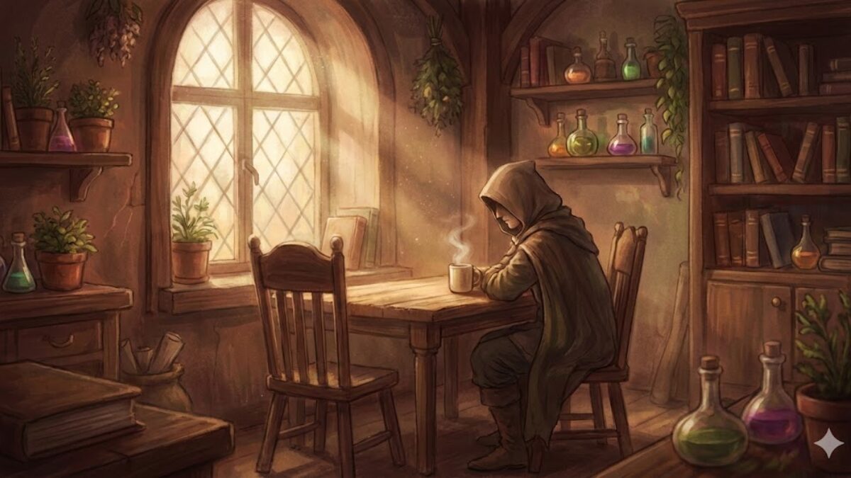 朝活でやる気が出ない静かな朝の部屋のイラスト