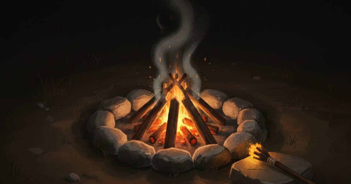 火を消さずに保つ小さな焚き火のイメージ