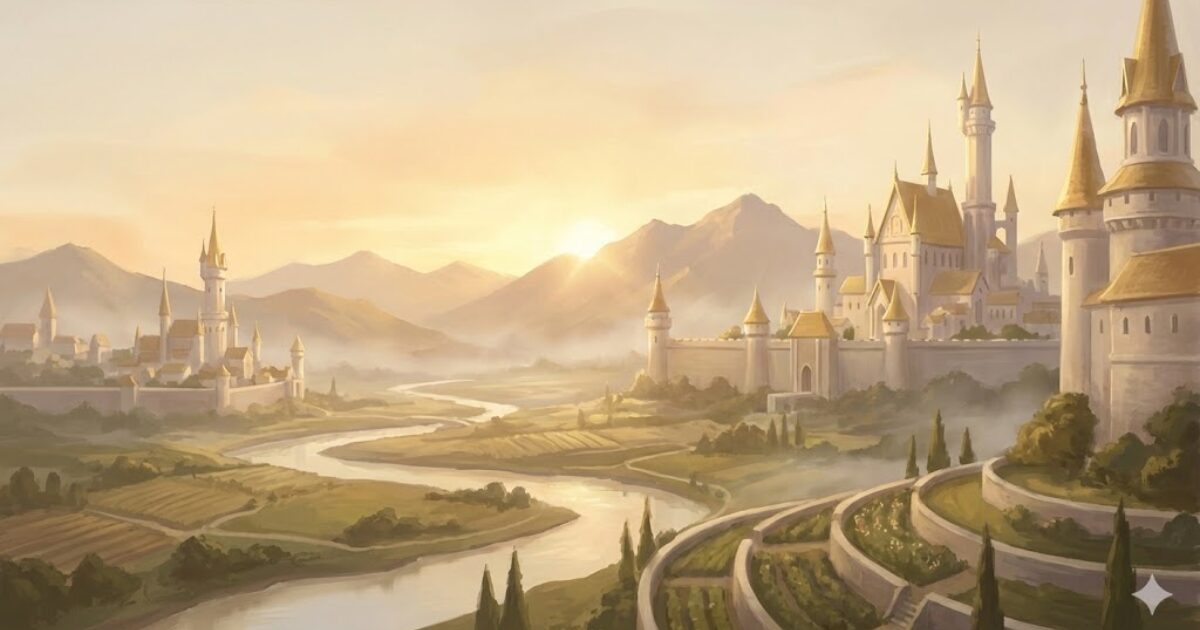 静かな朝の光が未来の可能性を照らす幻想的な風景