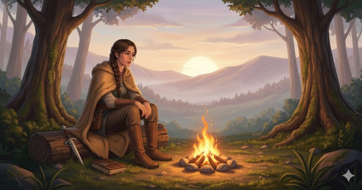 焚き火を囲みながら自分の本音と向き合うイメージのイラスト