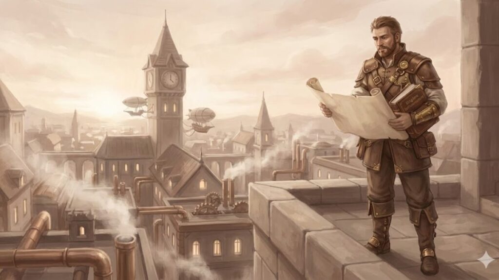 1級管工事施工管理技士の勉強時間が実務で判断力に変わることを表した王国風イラスト