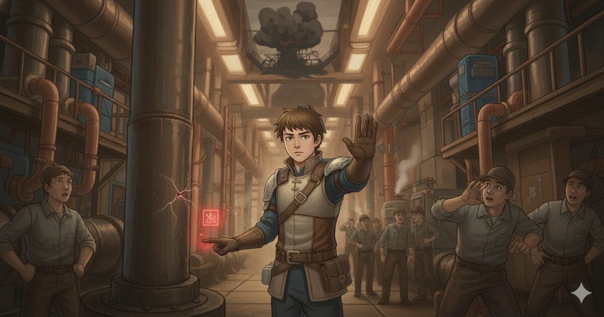 施工管理で違和感に気づきトラブルを未然に防ぐ判断力を表した王国風イラスト