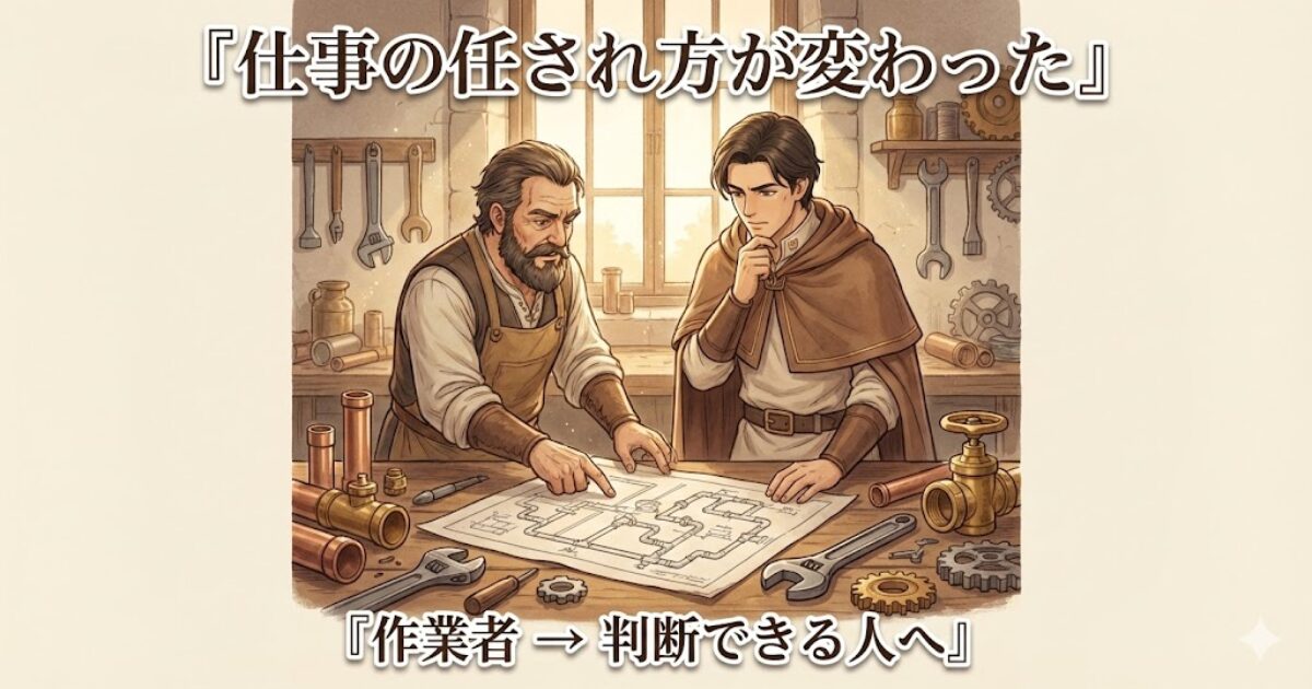 仕事の任され方が変わり判断を求められるリクルド（信頼の変化を描く挿入画像）