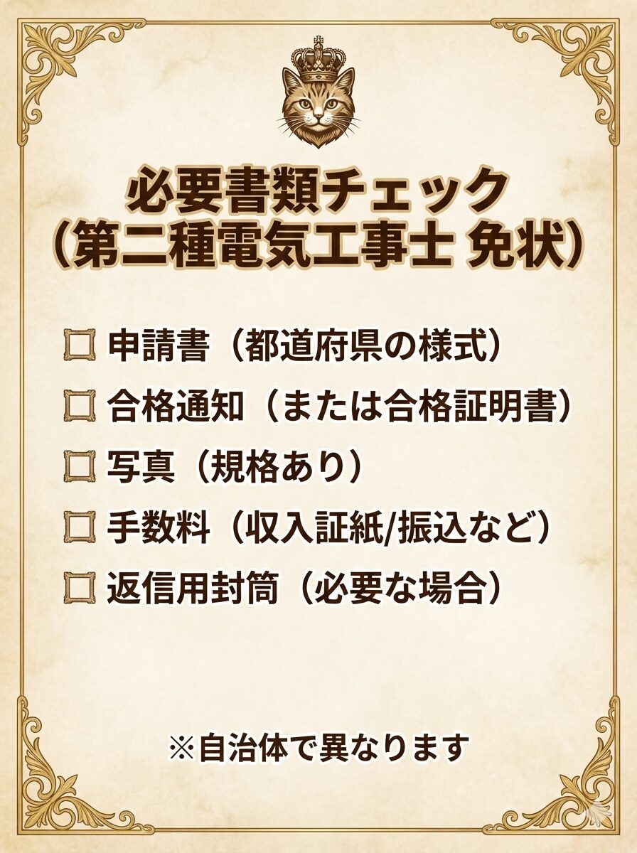 第二種電気工事士の免状申請に必要な書類チェックリスト