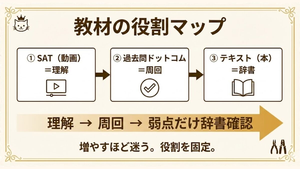 第二種電気工事士の教材マップ｜SAT→過去問ドットコム→本は辞書