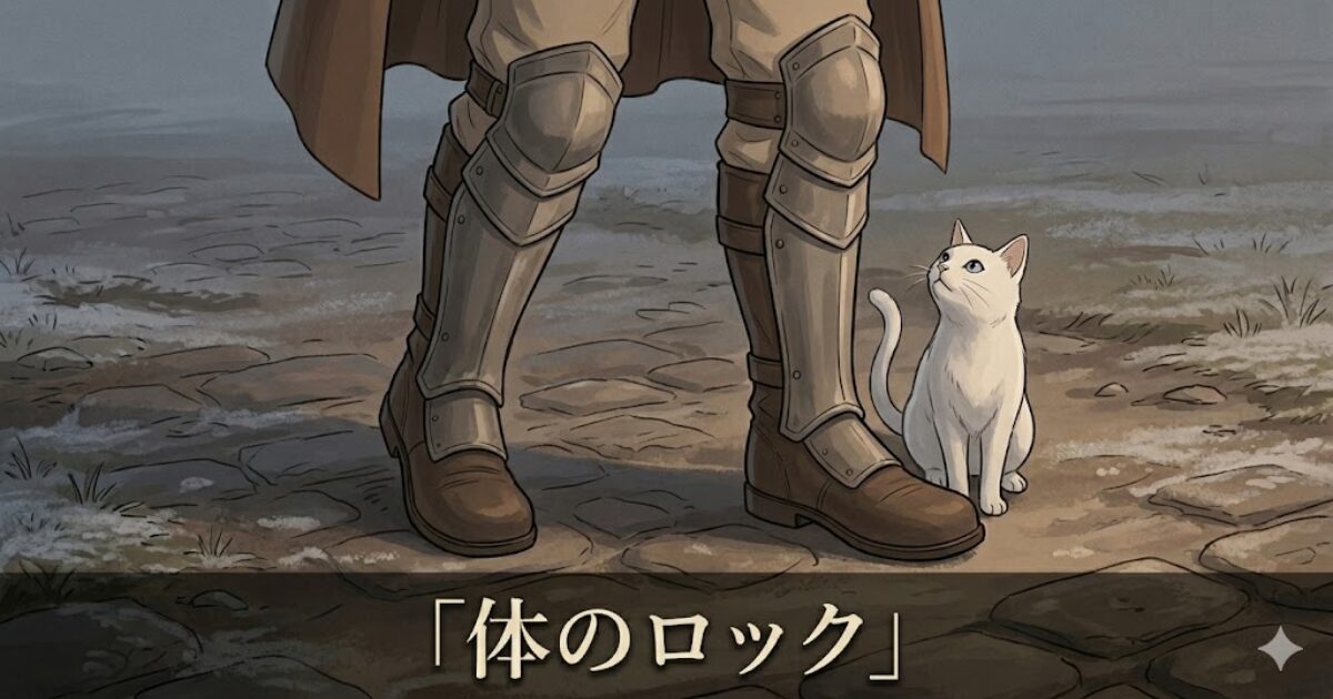 朝の体の重さを象徴する、動きにくい足元の装備とリクルド