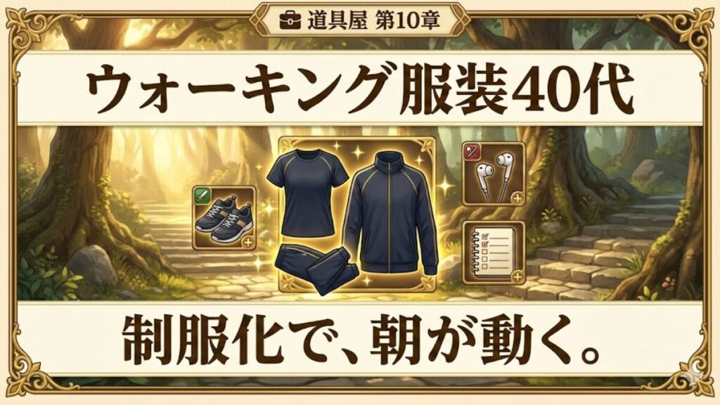 40代のウォーキング服装を制服化して朝活を始めるイメージ（スポーツウェアが行動スイッチになる）