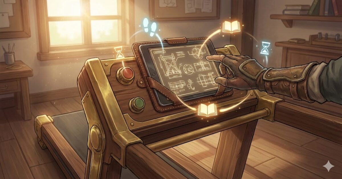 歩行と学習を同時進行する朝活スタイルを示したイメージ