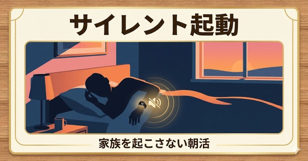 Apple Watchのサイレントアラームで家族を起こさず朝活を始めるイメージ