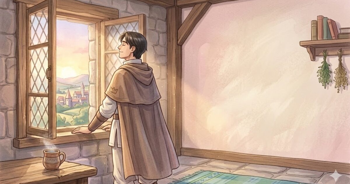 窓を開け外気を吸って再スタートする冒険者リクルド