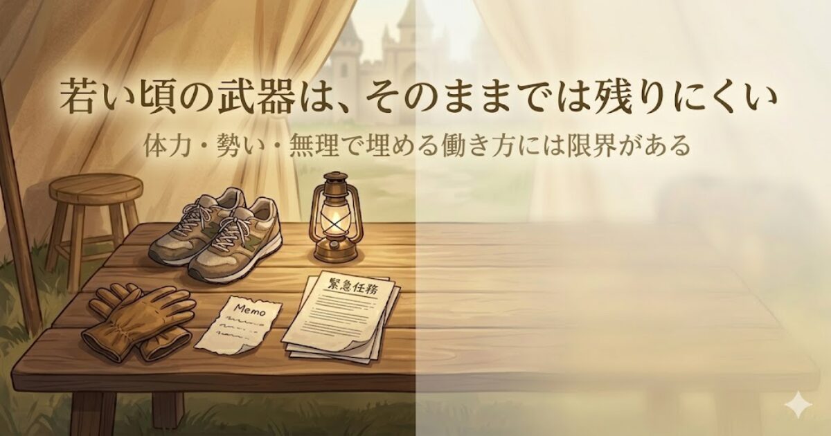 若い頃の体力や勢いに頼る働き方は残りにくいことを表した挿入画像