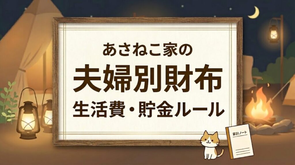 夫婦別財布と生活費・貯金ルールをテーマにした、焚き火の温度感がある文字入りアイキャッチ画像