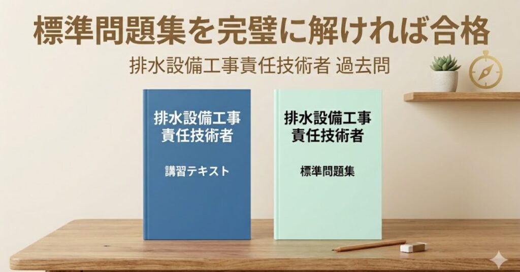 排水設備工事責任技術者は標準問題集を完璧に解ければ合格ラインに近づけることを示すアイキャッチ