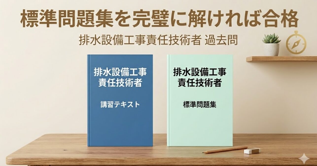 排水設備工事責任技術者は標準問題集を完璧に解ければ合格ラインに近づけることを示すアイキャッチ