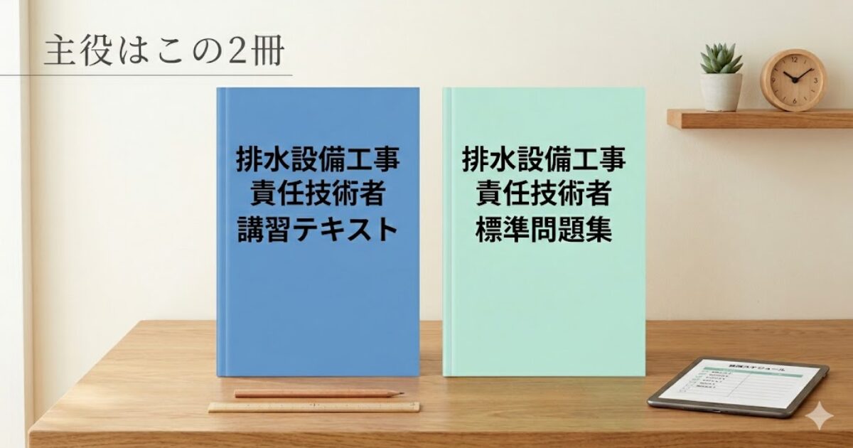 排水設備工事責任技術者の勉強で主役になる2冊の教材を示す画像
