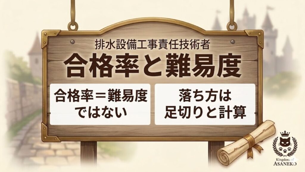 排水設備工事責任技術者の合格率と難易度を落ち方で整理するアイキャッチ
