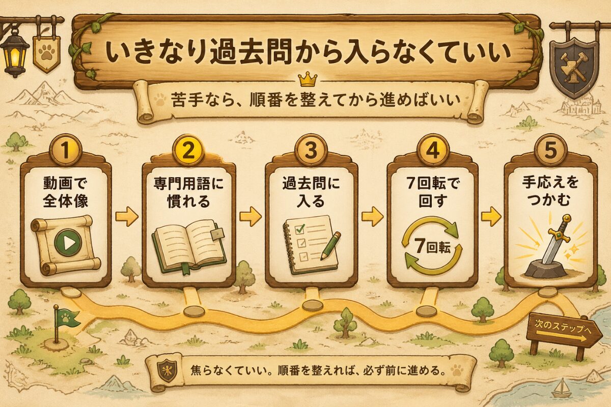 勉強が苦手な人向けに動画から始めて7回転で進める勉強手順の図解