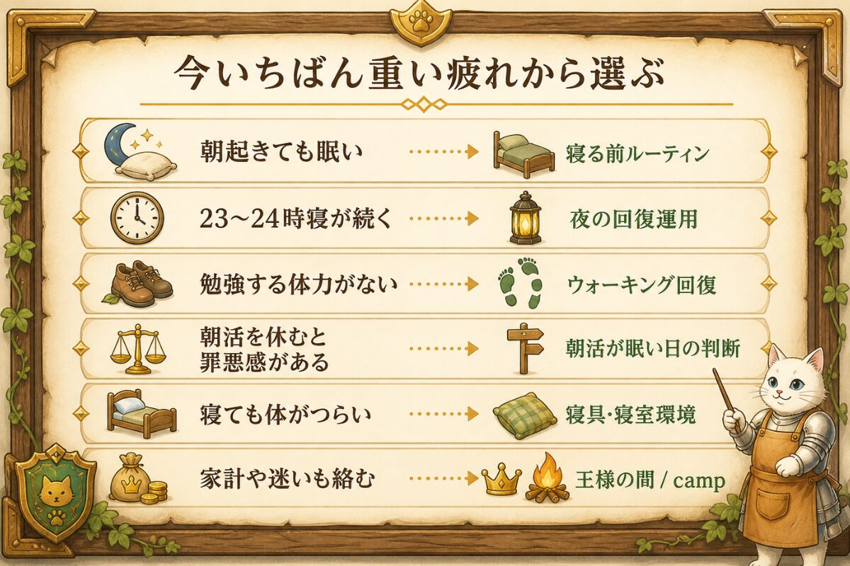 今の疲れに応じて読む記事を選べるよう整理した、防具屋のルート案内図