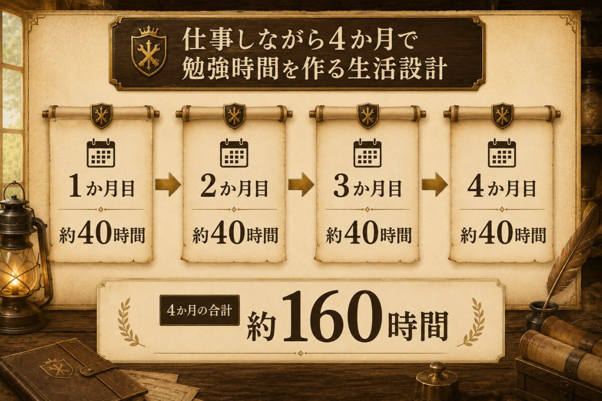 1級管工事施工管理技士補の勉強時間を4か月で月40時間ずつ積み上げる生活設計図