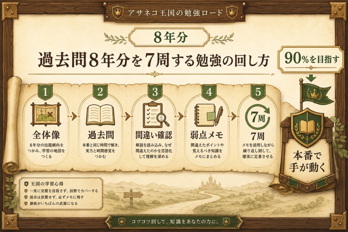 1級管工事施工管理技士補の過去問8年分を7周して正答率90％を目指す勉強フロー