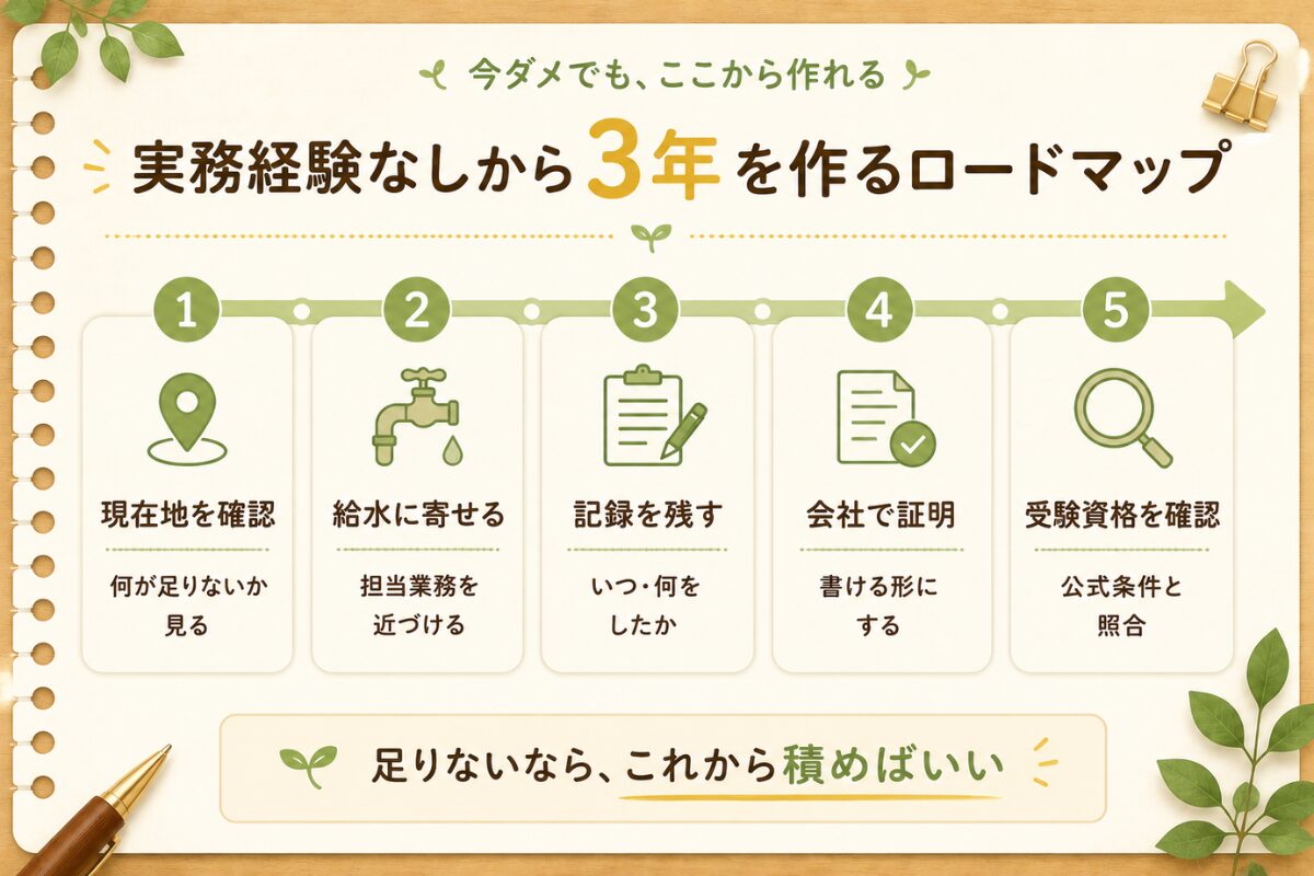 実務経験なしから給水装置工事主任技術者の受験資格に必要な3年を作るロードマップ