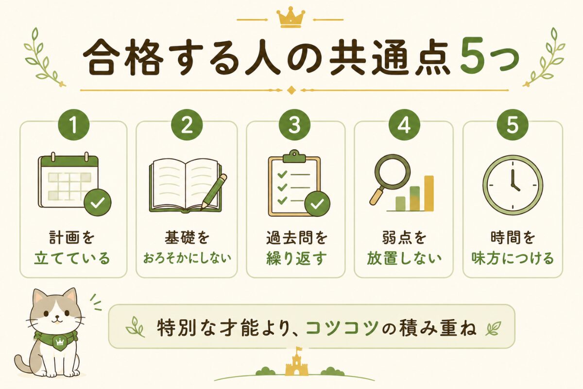 給水装置工事主任技術者に合格する人の共通点を5つに整理した図解