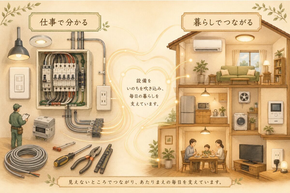 電気工事が設備に命を吹き込むことを表したイメージ