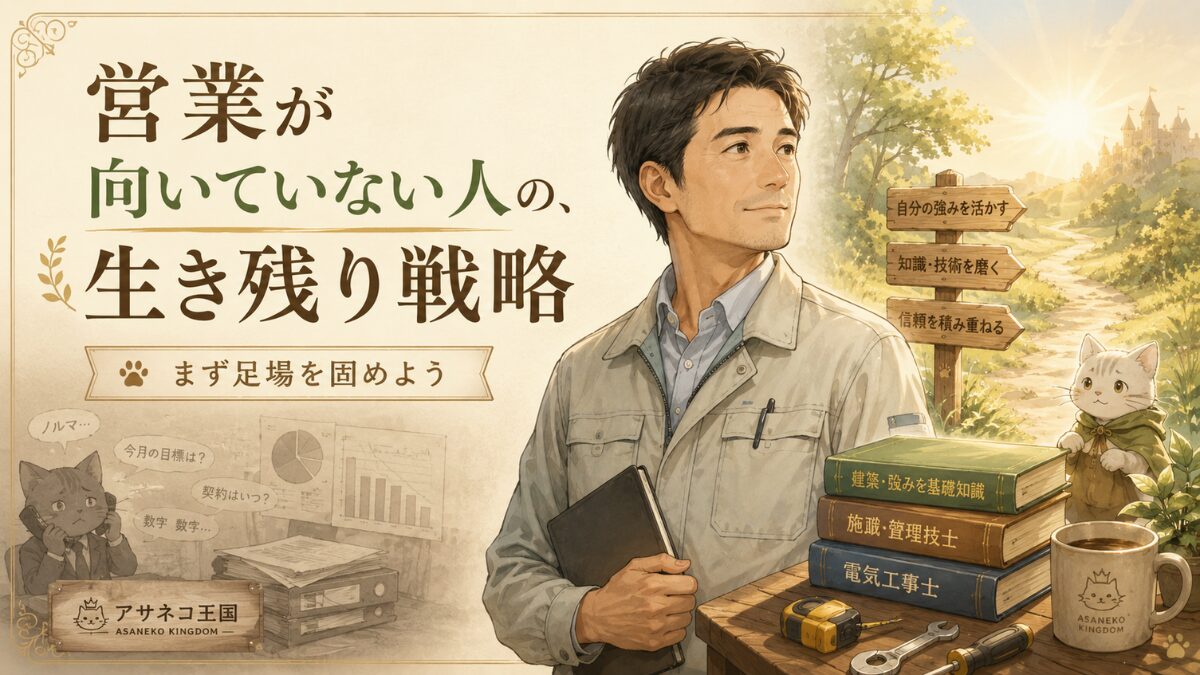 営業が向いていないと悩む40代男性が、資格・技術・朝活で戦い方を変えようとしているアイキャッチ