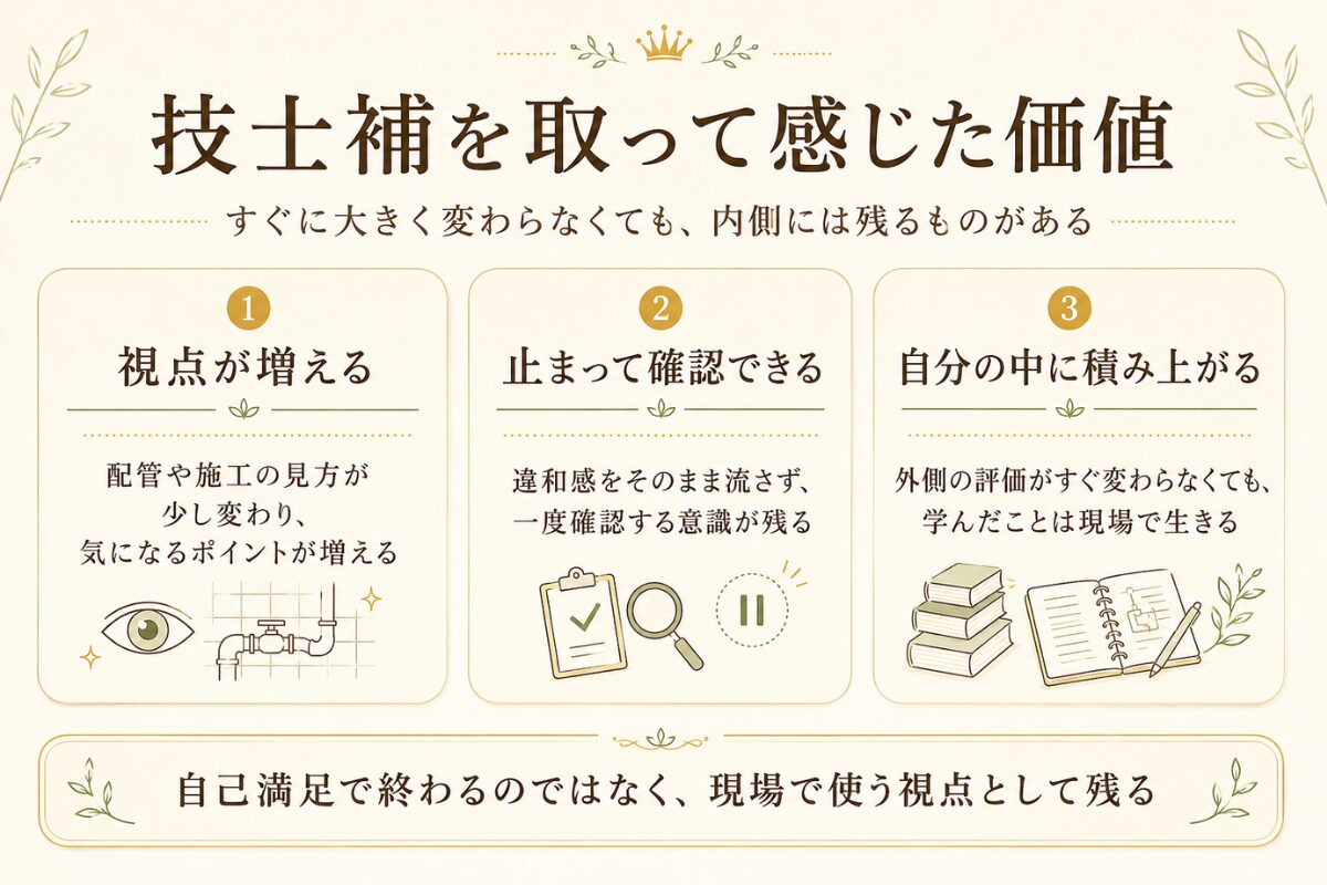 1級管工事施工管理技士補を取得して感じた、視点・確認・積み上がりの3つの価値