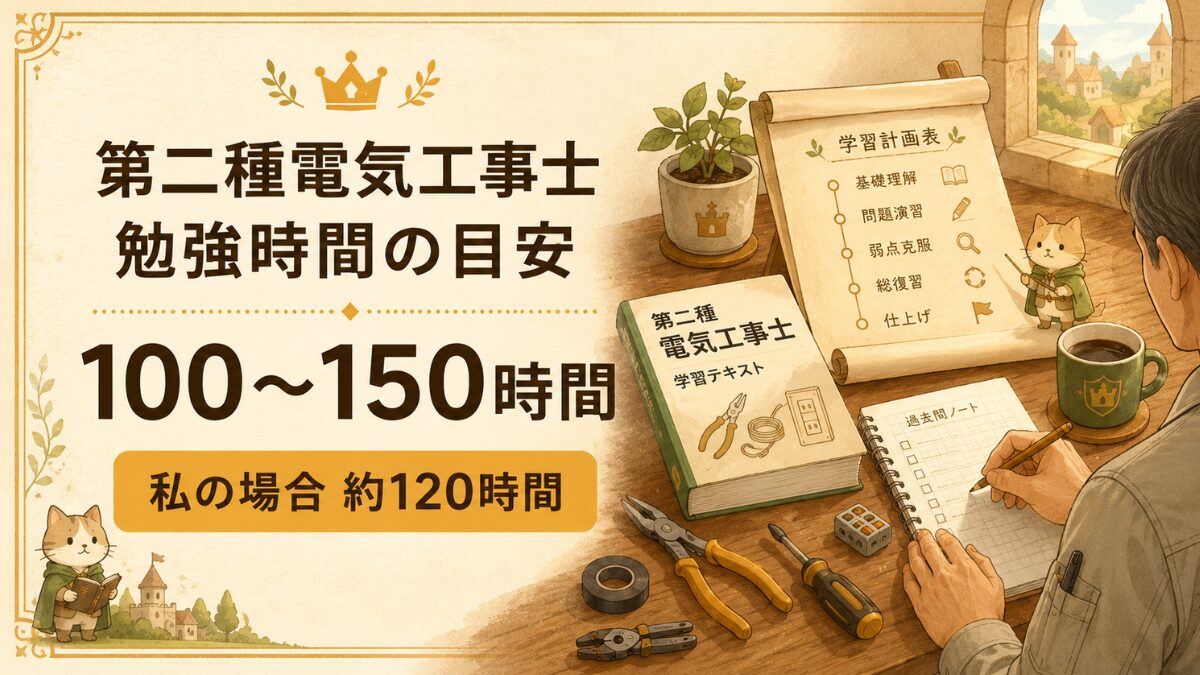 第二種電気工事士の勉強時間を朝活で設計する40代設備屋の王国風イラスト