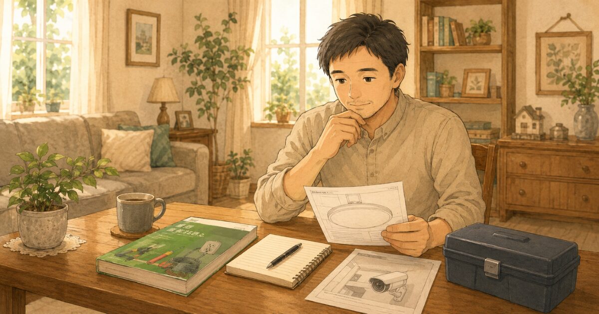 第二種電気工事士の資格が仕事と家庭の安心につながることを示す生活シーンの王国風イラスト